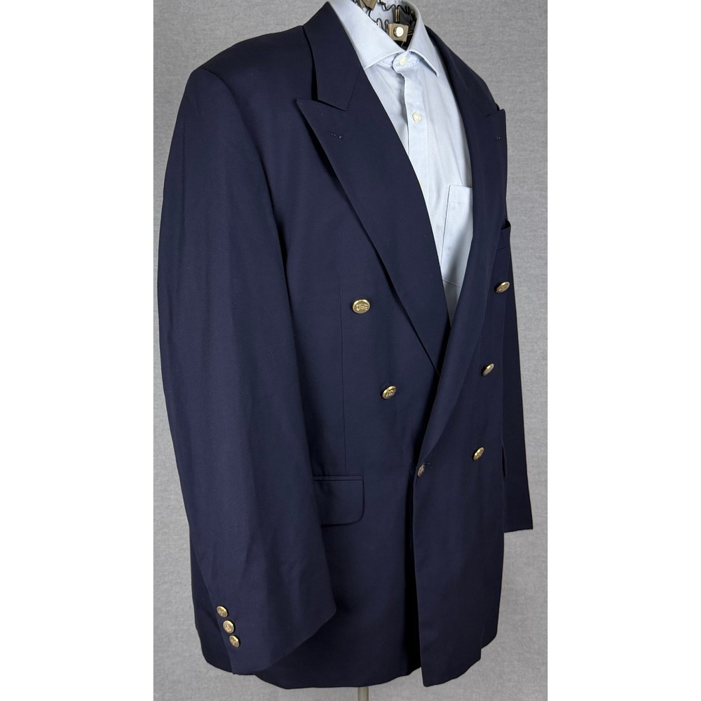 Burberrys Mens Navy Blue Double Breasted Blazer Super 100s Wool Gold Buttons 44L